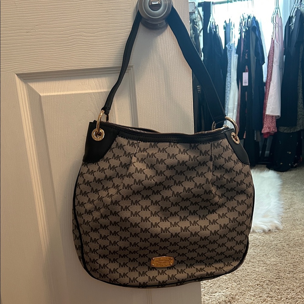 Michael Kors Black and Gray Monogram Shoulder Bag